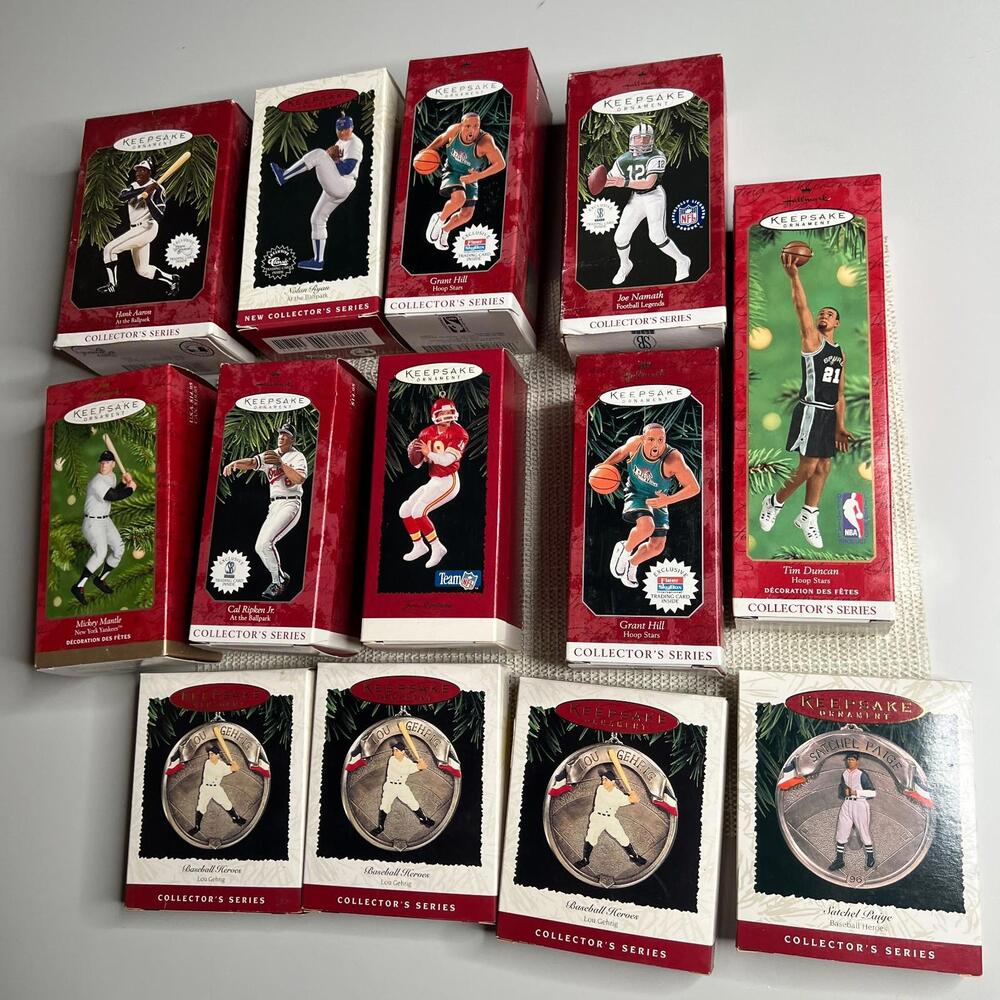 Lot of 13 Hallmark Keepsake Sports Ornaments MLB NBA NFL 1990s–2000s w/‎ Boxes